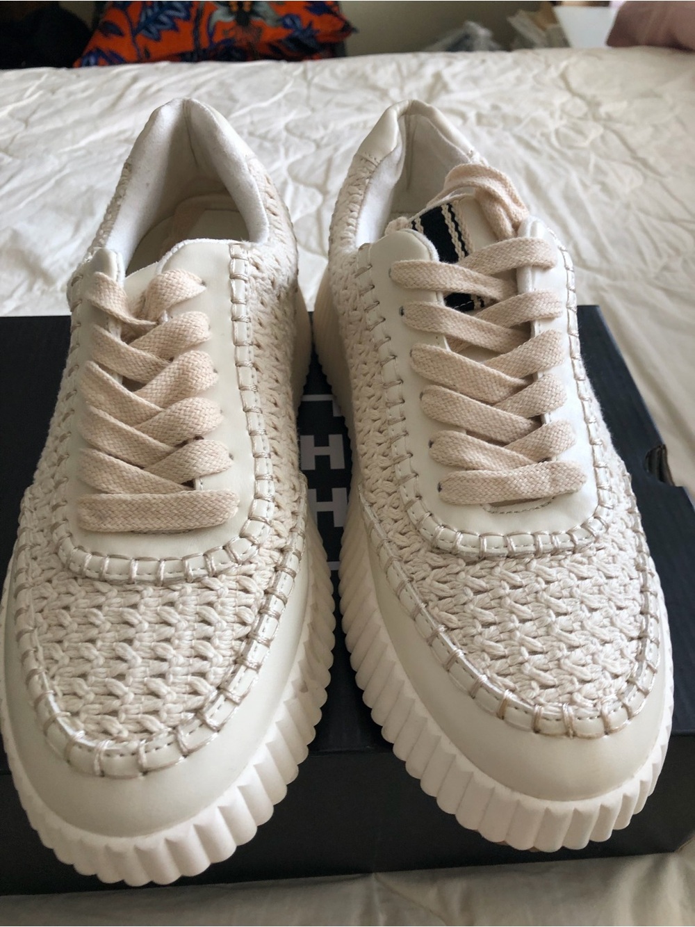Woven Platform Sneakers - Cream